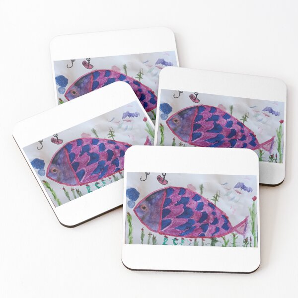 Item preview, Vibrant Pink and Blue Tropical Fish Painting designed and sold by Cvetok.