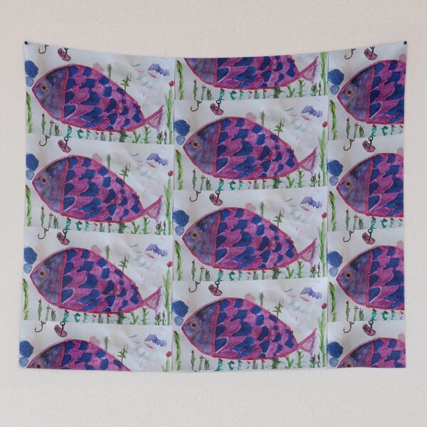 Item preview, Vibrant Pink and Blue Tropical Fish Painting designed and sold by Cvetok.