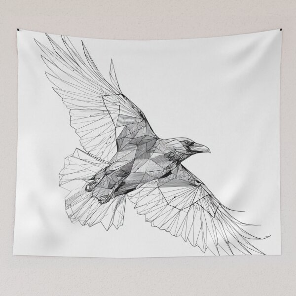 Item preview, Minimalist Raven Fine Line Geometric | Black and White Bird Art designed and sold by TypoArtPrints.