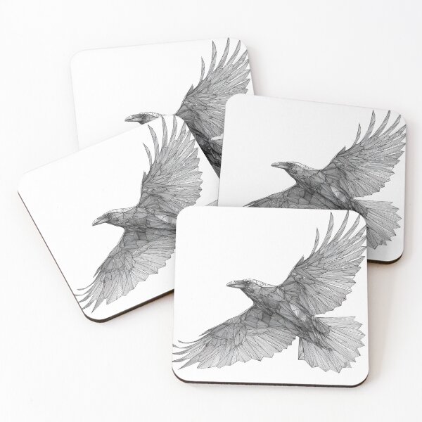 Item preview, Geometric Raven Side Flight | Dark Gothic Black and White Art designed and sold by TypoArtPrints.
