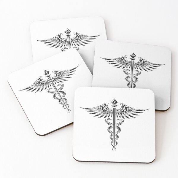 Item preview, Caduceus Tribal Wings Medical Symbol | Black and White Doctor Art designed and sold by TypoArtPrints.