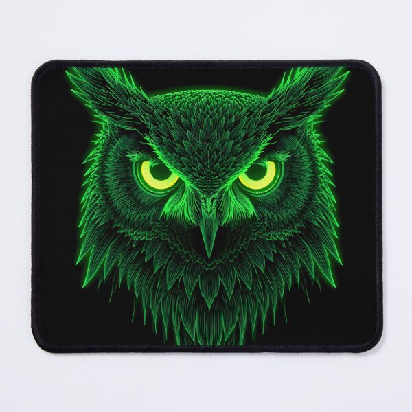 Item preview, Neon Green Owl Dark Glowing Eyes Mysterious Night Bird Art Print designed and sold by Unsololugar.