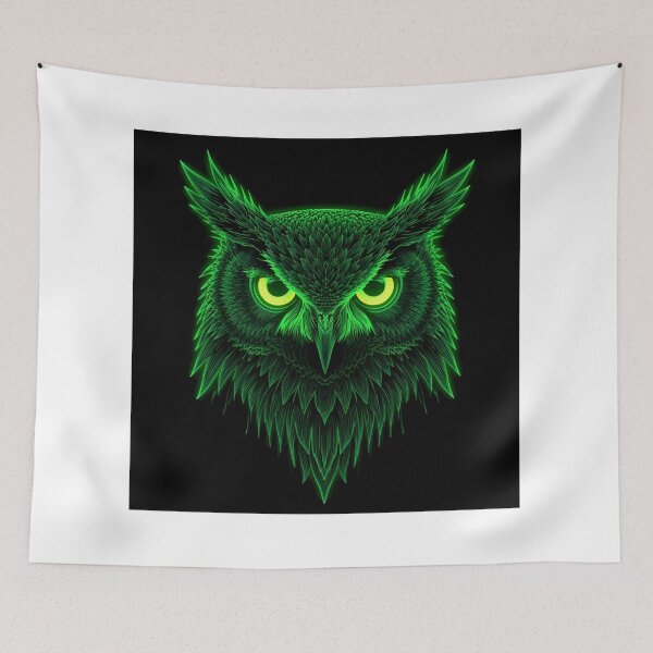 Item preview, Neon Green Owl Dark Glowing Eyes Mysterious Night Bird Art Print designed and sold by Unsololugar.