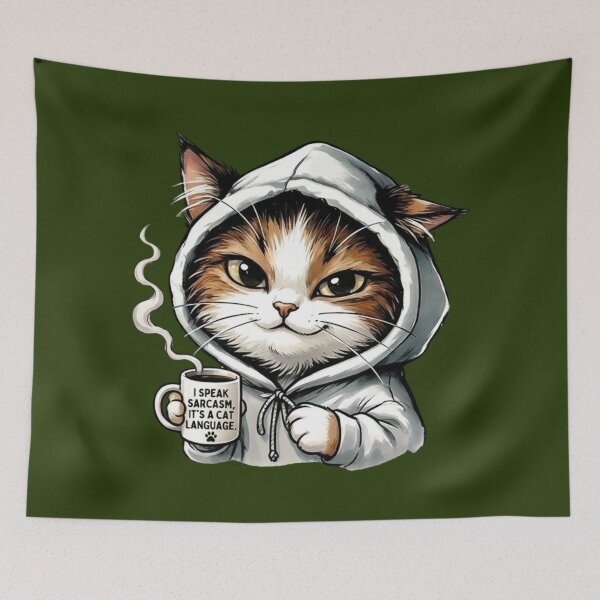 Item preview, Sassy Smirking Hoodie Cat With Sarcastic Coffee Mug designed and sold by BSSCREATIVES.