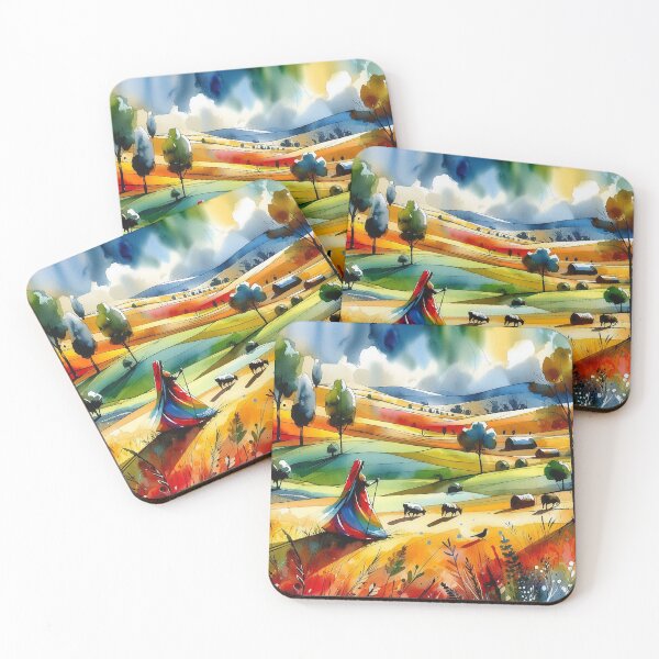 Item preview, The Shepherdess – Colorful Cloak in a Pastoral Watercolor Landscape designed and sold by DiamondSkyShirt.