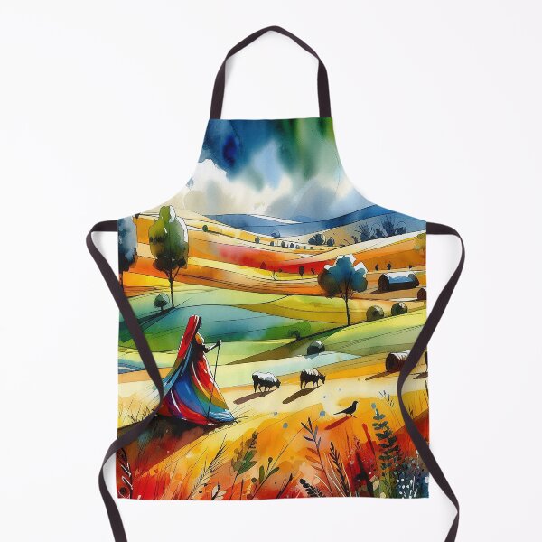 Item preview, The Shepherdess – Colorful Cloak in a Pastoral Watercolor Landscape designed and sold by DiamondSkyShirt.