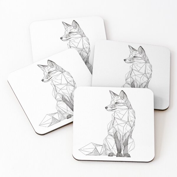 Item preview, Geometric Fox Detailed Polygon Art | black and white illustration designed and sold by TypoArtPrints.