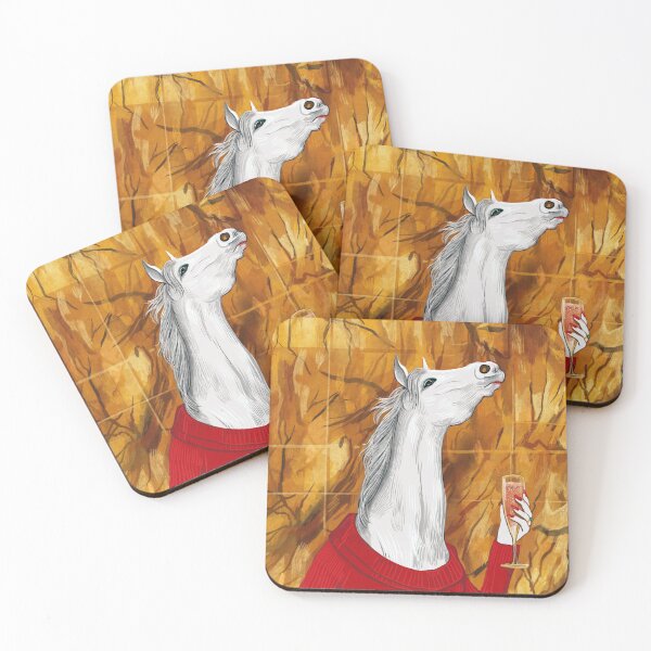 Item preview, White horse wearing red dress drinking champagne designed and sold by Ekaterina Khozatskaya.