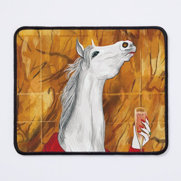 Item preview, White horse wearing red dress drinking champagne designed and sold by Ekaterina Khozatskaya.