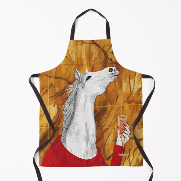 Item preview, White horse wearing red dress drinking champagne designed and sold by Ekaterina Khozatskaya.