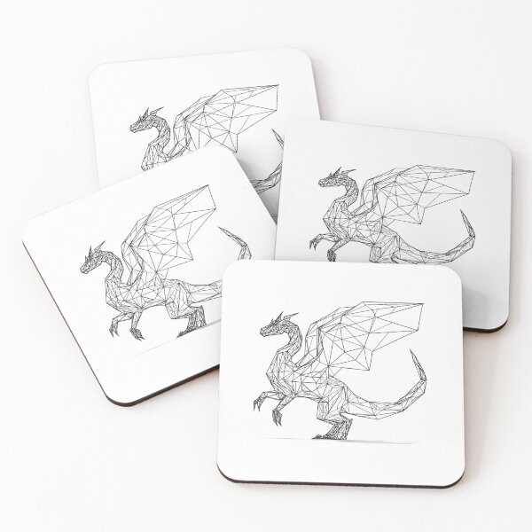 Item preview, Geometric Dragon Fine Line Art | Fantasy Black and White Illustration designed and sold by TypoArtPrints.