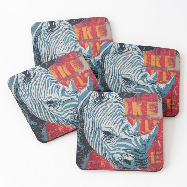 Item preview, Born Free: Celebrate Wildlife Freedom with a Stylized Blue Rhino Against a Bold Red Born Free Urban Wall designed and sold by OlfactoART Studio.