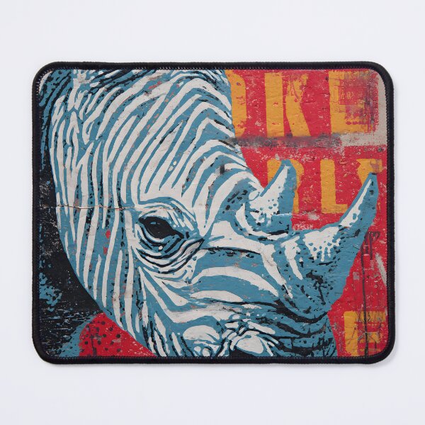 Item preview, Born Free: Celebrate Wildlife Freedom with a Stylized Blue Rhino Against a Bold Red Born Free Urban Wall designed and sold by OlfactoART Studio.