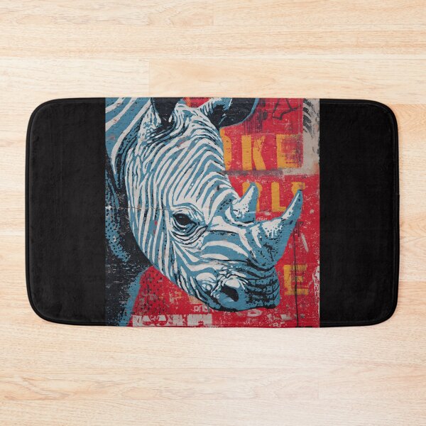 Item preview, Born Free: Celebrate Wildlife Freedom with a Stylized Blue Rhino Against a Bold Red Born Free Urban Wall designed and sold by OlfactoART Studio.