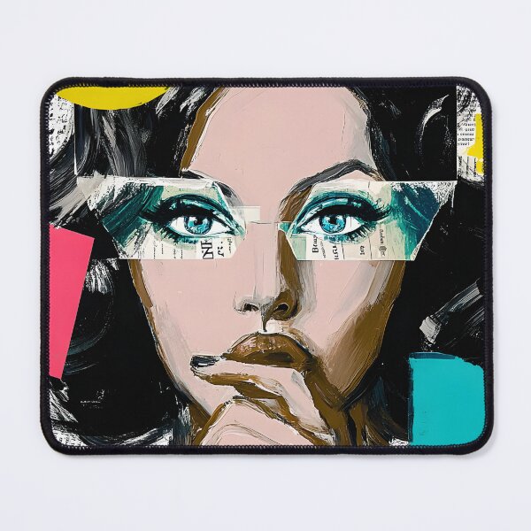 Item preview, Explore Modern Expression with a Thoughtful Woman Amidst Vibrant Geometric Shapes designed and sold by OlfactoART Studio.
