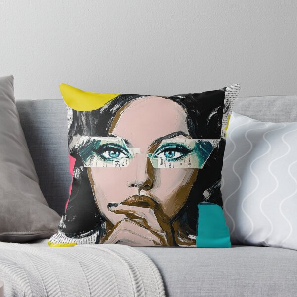 Item preview, Explore Modern Expression with a Thoughtful Woman Amidst Vibrant Geometric Shapes designed and sold by OlfactoART Studio.