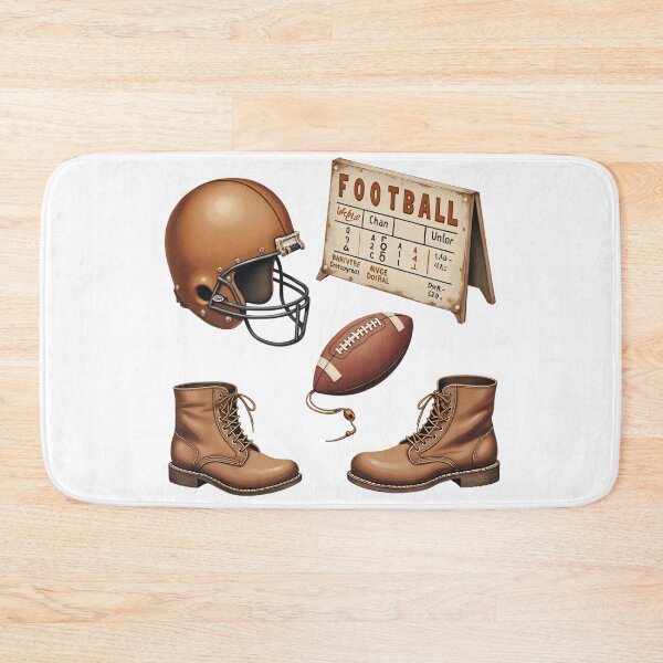 Item preview, Copy of Football gear and accessories shown on a white background including a helmet, football, and measuring tools used in the sport designed and sold by SpaceartLilu.