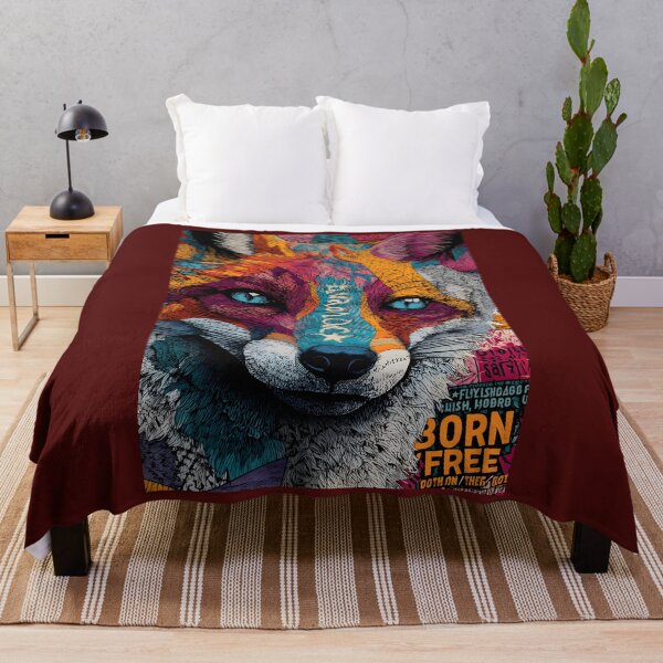 Item preview, Celebrate Wildlife Freedom with a Psychedelic Fox in Vivid Colors and Born Free Message designed and sold by OlfactoART Studio.
