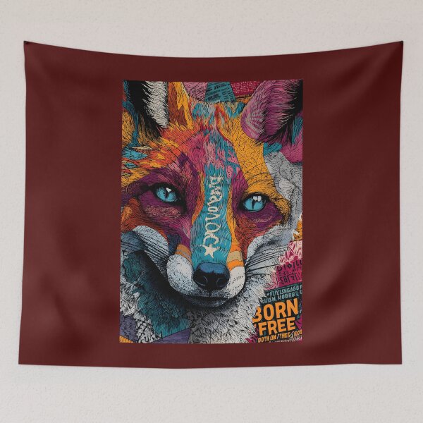 Item preview, Celebrate Wildlife Freedom with a Psychedelic Fox in Vivid Colors and Born Free Message designed and sold by OlfactoART Studio.