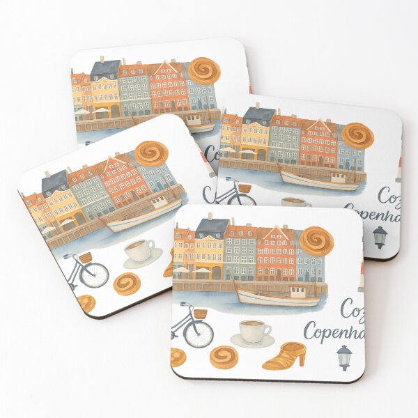 Item preview, Watercolor clipart of Copenhagen featuring famous landmarks, food, drinks, and items related to Denmark culture designed and sold by SpaceartLilu.