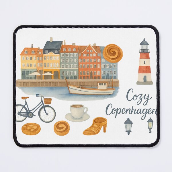 Item preview, Watercolor clipart of Copenhagen featuring famous landmarks, food, drinks, and items related to Denmark culture designed and sold by SpaceartLilu.