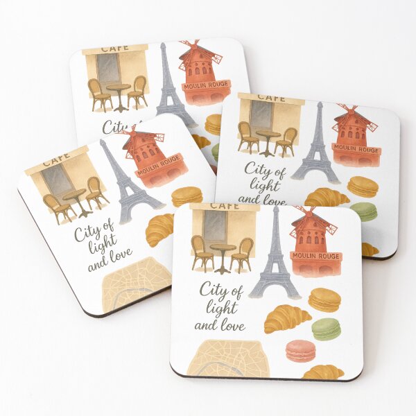 Item preview, Copy of Copy of Copy of City of light and love in Paris with a woman in a red coat walking near street lamps and cafe tables designed and sold by SpaceartLilu.