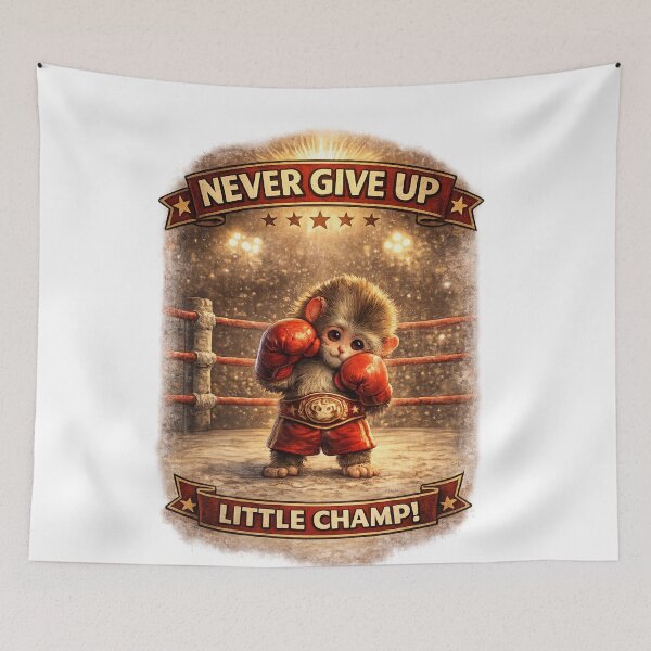 Item preview, Punch Monkey Little Champ – Never Give Up Cute Baby Macaque Boxer Illustration designed and sold by The Engineer.