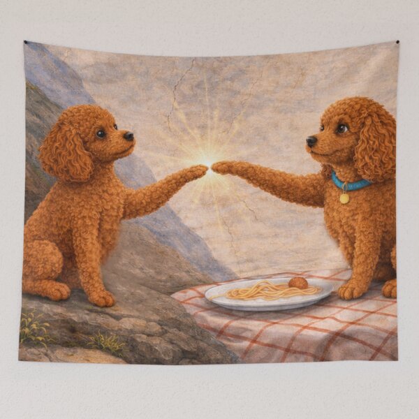 Item preview, Toy Poodle Creation – Funny Renaissance Poodle Art Inspired by Creation of Adam designed and sold by ToyPoodleClub.