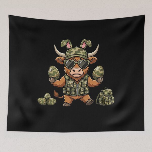 Item preview, Tactical Easter Highland Cow Bunny Ears designed and sold by KroghDs.