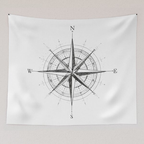 Item preview, Compass Rose Bold Dotwork | Geometric Adventure Black and White designed and sold by TypoArtPrints.