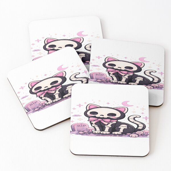 Item preview, Cute Skeleton Cat Kawaii Gothic – Spooky Pink Halloween Kitty with Bow, Moon and Stars Aesthetic Design designed and sold by FernandsOficial.