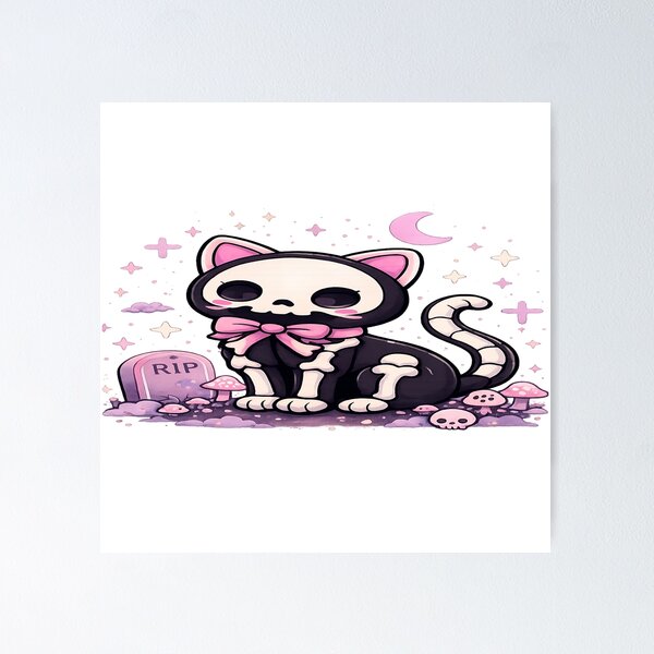 Item preview, Cute Skeleton Cat Kawaii Gothic – Spooky Pink Halloween Kitty with Bow, Moon and Stars Aesthetic Design designed and sold by FernandsOficial.