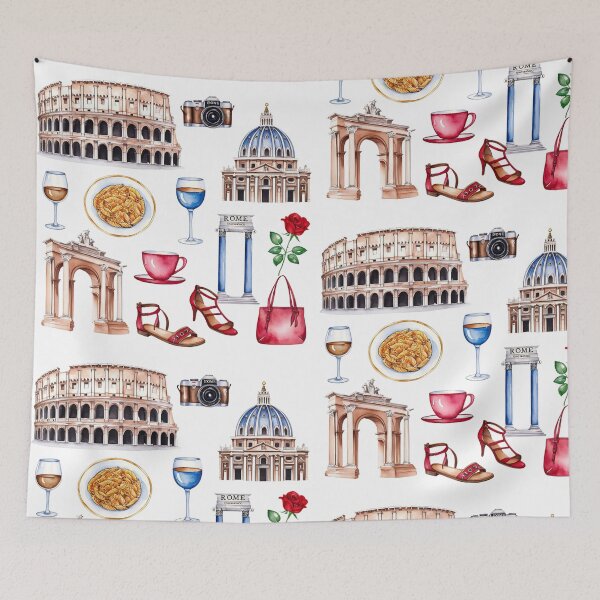 Item preview, Copy of Watercolor clipart of Rome featuring famous landmarks, food, drinks, and items related to Italian culture designed and sold by SpaceartLilu.
