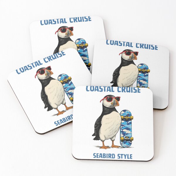 Item preview, Coastal Cruise Puffin Skateboard Seabird Style Funny Bird Design designed and sold by LittleLoopArt.