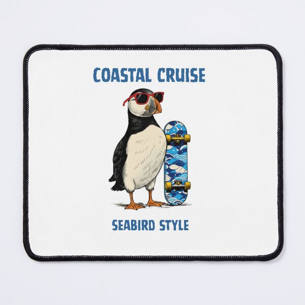Item preview, Coastal Cruise Puffin Skateboard Seabird Style Funny Bird Design designed and sold by LittleLoopArt.