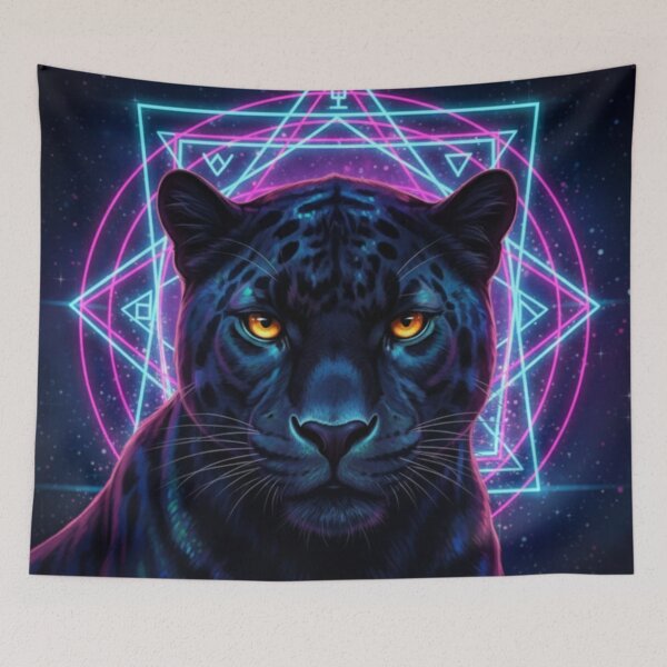 Item preview, Cosmic Panther – Mystical Neon Guardian designed and sold by Dogandesighn.