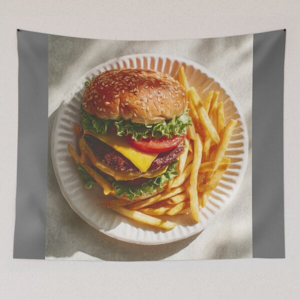 Item preview, Classic Cheeseburger with Fries on a Paper Plate designed and sold by Shannon Hilson.