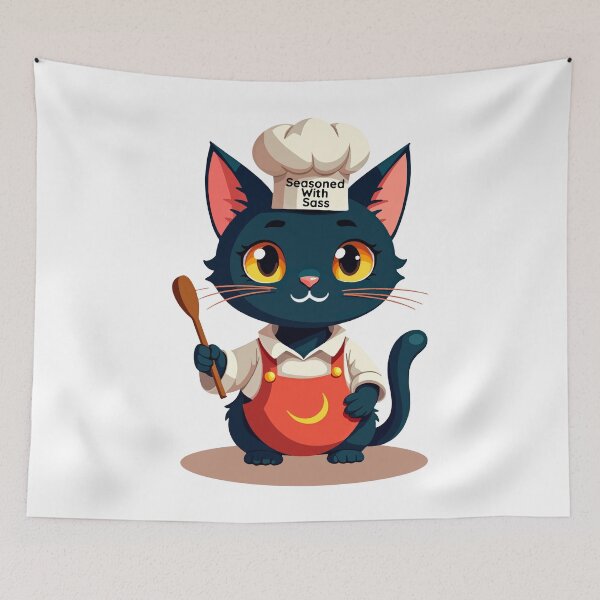 Item preview, Black Cat Chef Holding Spoon Illustration designed and sold by Black Cat Merch Company.
