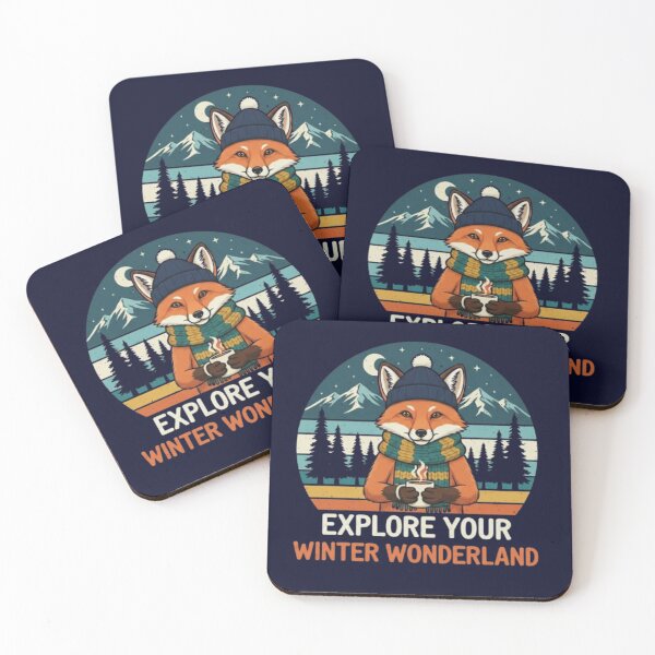 Item preview, Cozy Winter Fox with Coffee – Cute Forest Night Adventure Design  designed and sold by Dogandesighn.