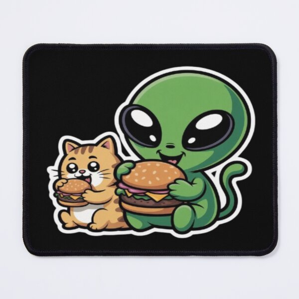 Item preview, Alien & Cat Eating Burger - Cute Food Pun Art designed and sold by DailySparks.
