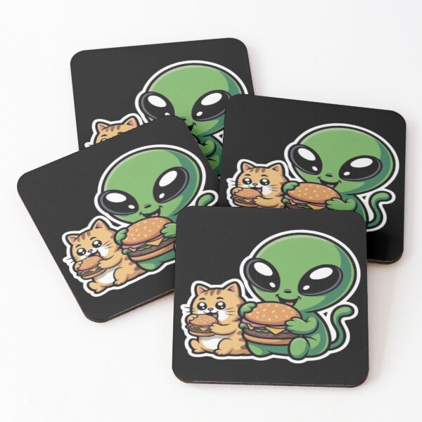 Item preview, Alien & Cat Eating Burger - Cute Food Pun Art designed and sold by DailySparks.