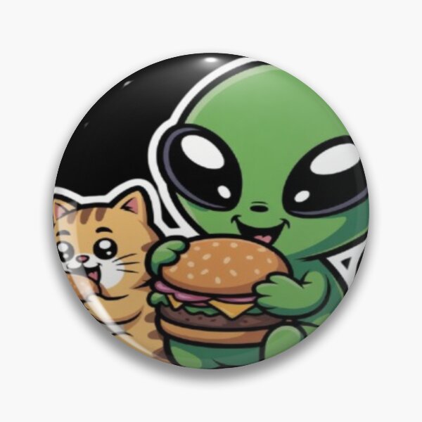 Item preview, Alien & Cat Eating Burger - Cute Food Pun Art designed and sold by DailySparks.