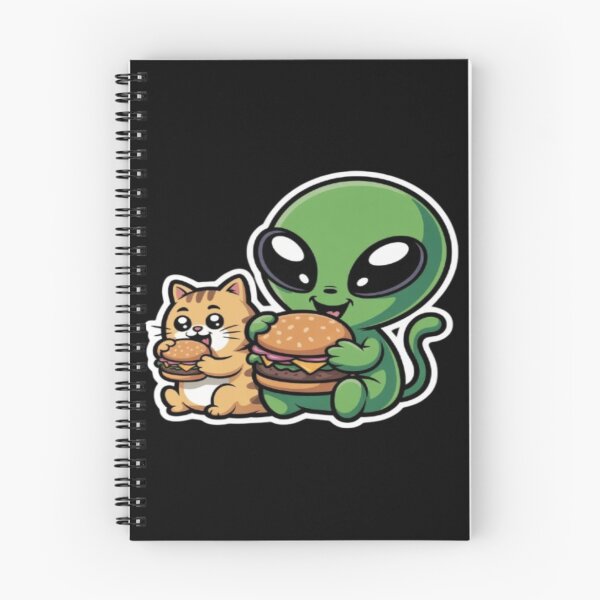 Item preview, Alien & Cat Eating Burger - Cute Food Pun Art designed and sold by DailySparks.