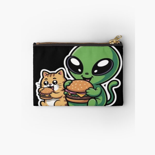 Item preview, Alien & Cat Eating Burger - Cute Food Pun Art designed and sold by DailySparks.