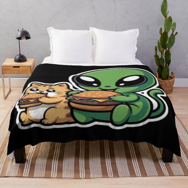 Item preview, Alien & Cat Eating Burger - Cute Food Pun Art designed and sold by DailySparks.