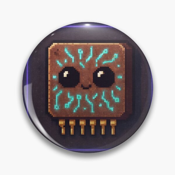Item preview, Vibrant pixel art microchip with glowing circuitry and face designed and sold by Creative88Art.