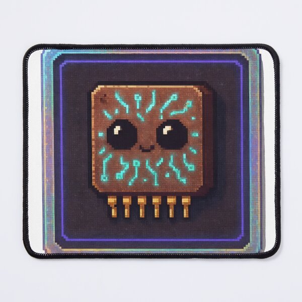 Item preview, Vibrant pixel art microchip with glowing circuitry and face designed and sold by Creative88Art.