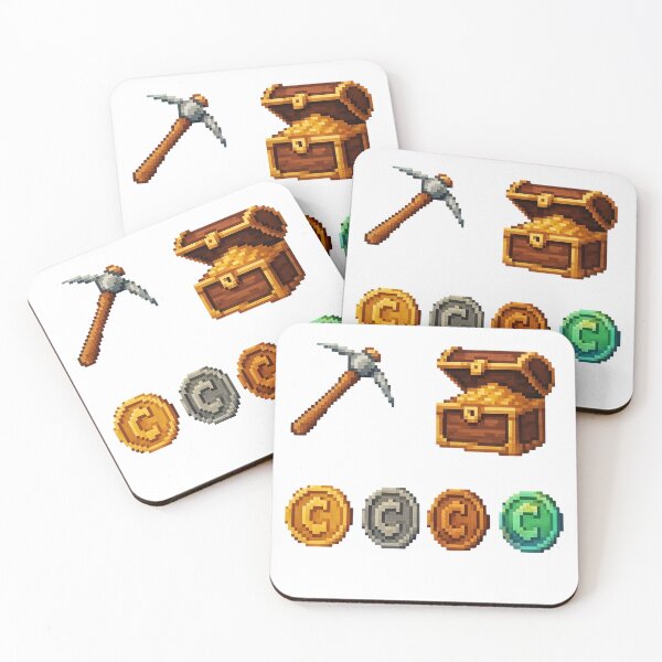 Item preview, Pixel art mining tools and treasure chest with shiny coins designed and sold by Creative88Art.
