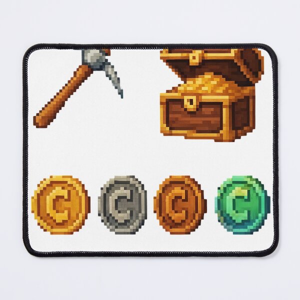 Item preview, Pixel art mining tools and treasure chest with shiny coins designed and sold by Creative88Art.