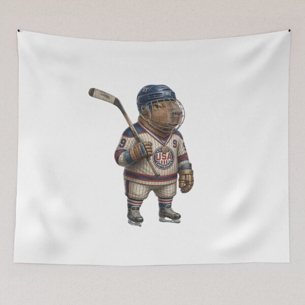 Item preview, Realistic USA Capybara Hockey Player #9 – Patriotic Capybara in Ice Hockey Gear with Skates designed and sold by HubCreates.